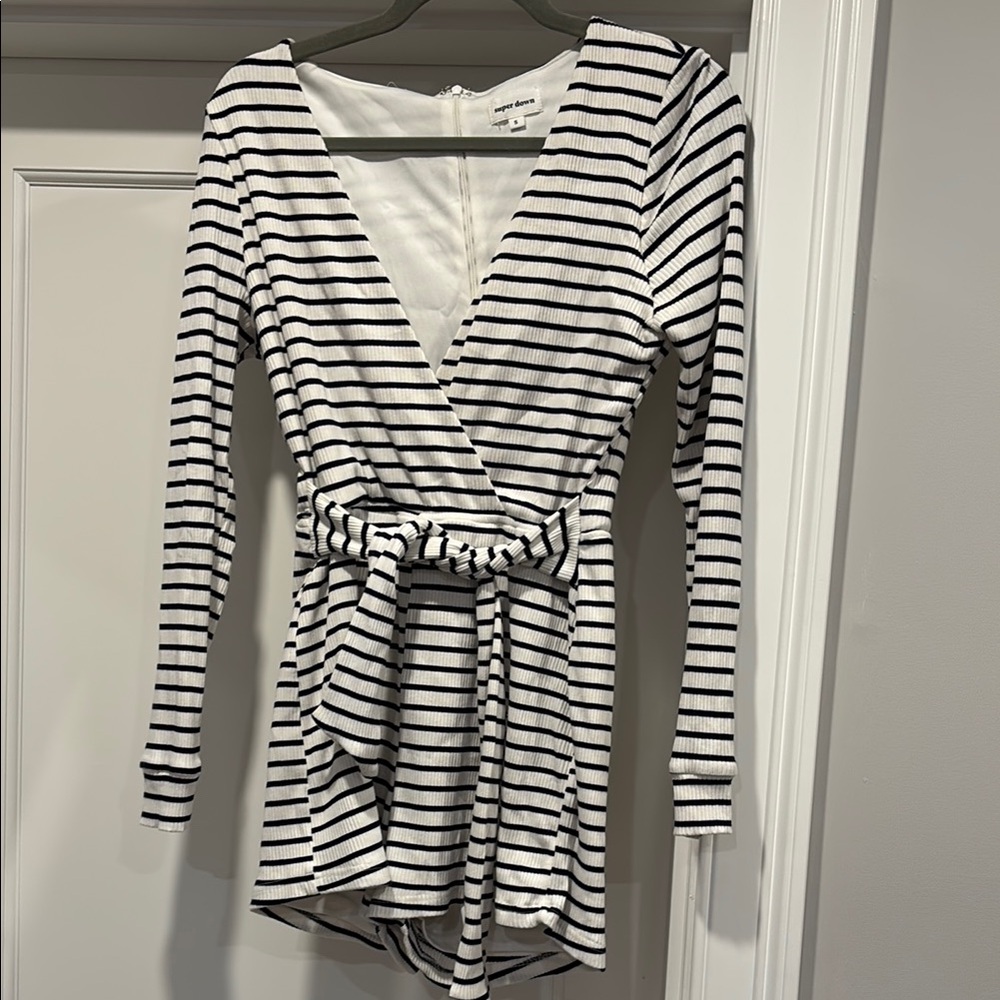 Super Down size S Striped Navy and White romper